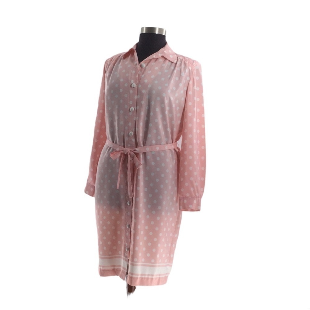 Leslie Fay Vintage Plus Size Pink and White Polka Dot Dress